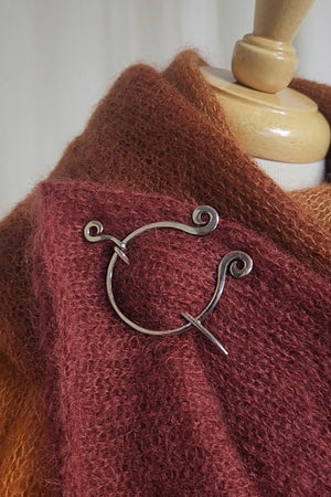 Barb Alexander Designs Shawl Pin white bronze celtic harp pennanular