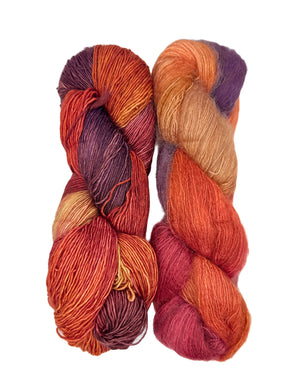 Fleece Artist Handmaiden Halo Lux Bundle mohair silk superwash merino cranberry chutney