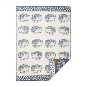 Klippan Baby Blanket recycled wool eco lambswool hedgehog blue