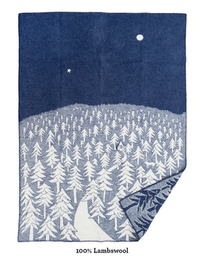 Klippan Classic Wool Blanket lambswool house in the forest navy blue