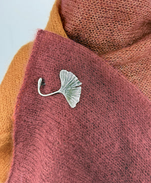Barb Alexander Designs Shawl Pin white bronze natural ginko brooch