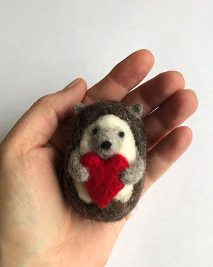 Beehive Wool Shop Needle Felting Workshop felted hedgehog and heart