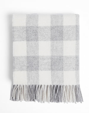 Foxford Woolen Mills Baby Blanket lambswool pearl grey check