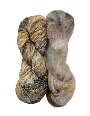 Fleece Artist Handmaiden Halo Lux Bundle mohair silk superwash merino pebble