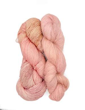Fleece Artist Handmaiden Halo Lux Bundle mohair silk superwash merino rose gold