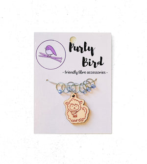 Purly Bird Stitch Marker Rings Plus Charm wood sheep