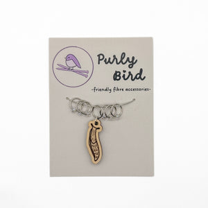 Purly Bird Stitch Marker Rings Plus Charm wood slug