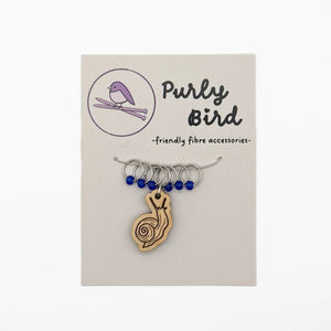 Purly Bird Stitch Marker Rings Plus Charm wood snail