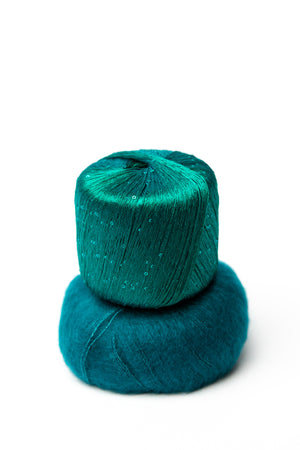 Shimmer Cowl Kit Lana Gatto Paillettes polyester Drops Kid-Silk mohair silk malachite colourway