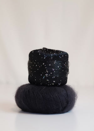Shimmer Cowl Kit Lana Gatto Paillettes polyester Drops Kid-Silk mohair silk obsidian colourway