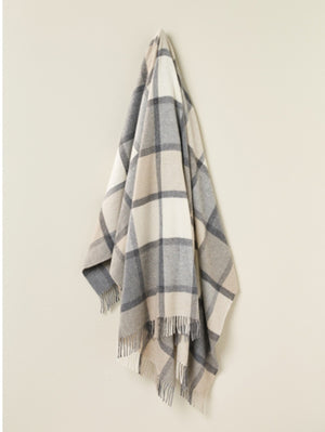 Bronte by Moon Merino Wool Throw merino wool block windowpane white grey