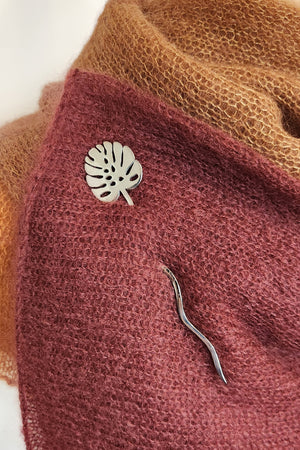 Barb Alexander Designs Shawl Stick white bronze monstera leaf