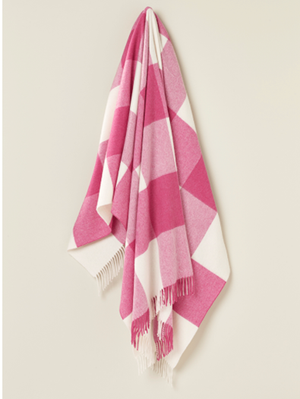 Bronte by Moon Merino Wool Throw merino wool pastel blockcheck cerise