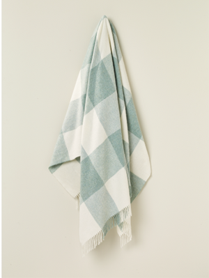 Bronte by Moon Merino Wool Throw merino wool pastel blockcheck eucalyptus