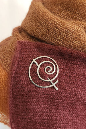 Barb Alexander Designs Shawl Pin white bronze round spiral pennanular