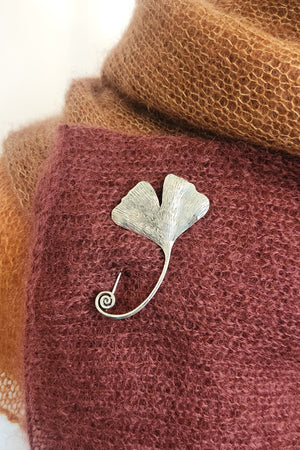 Barb Alexander Designs Shawl Pin white bronze single gingko brooch