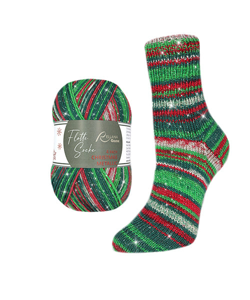 Rellana Flotte Socke Christmas wool polyamide polyester 521 red white green metallic