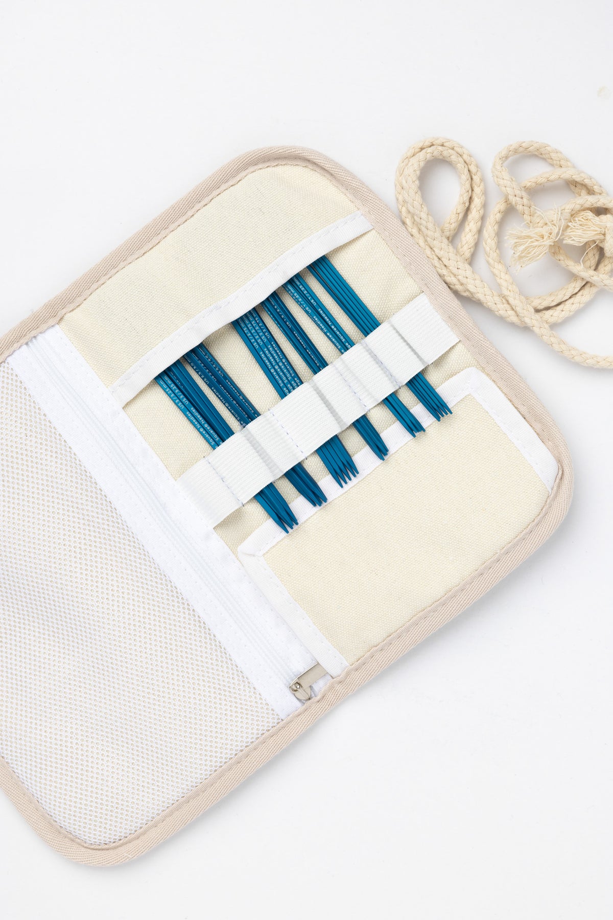 Kollage Square Double Pointed Needle Set aluminum blue with soft cloth case