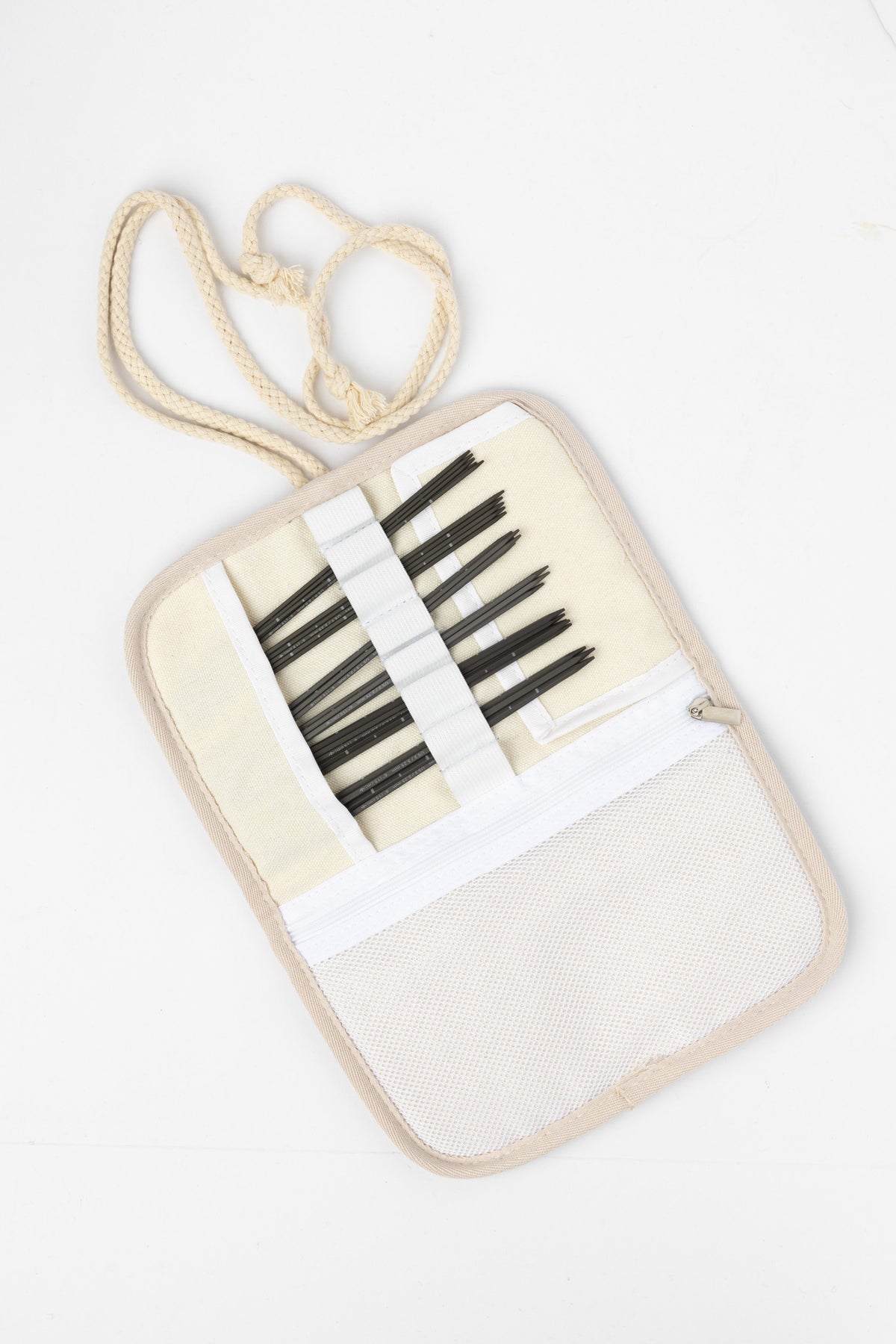 Kollage Square 6" Double Pointed Needle Set aluminum gray with soft cloth case