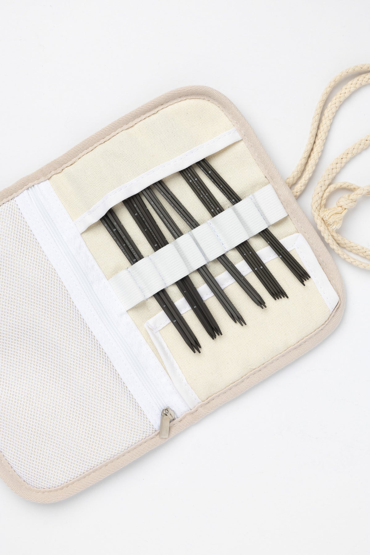 Kollage Square 6" Double Pointed Needle Set aluminum gray with soft cloth case