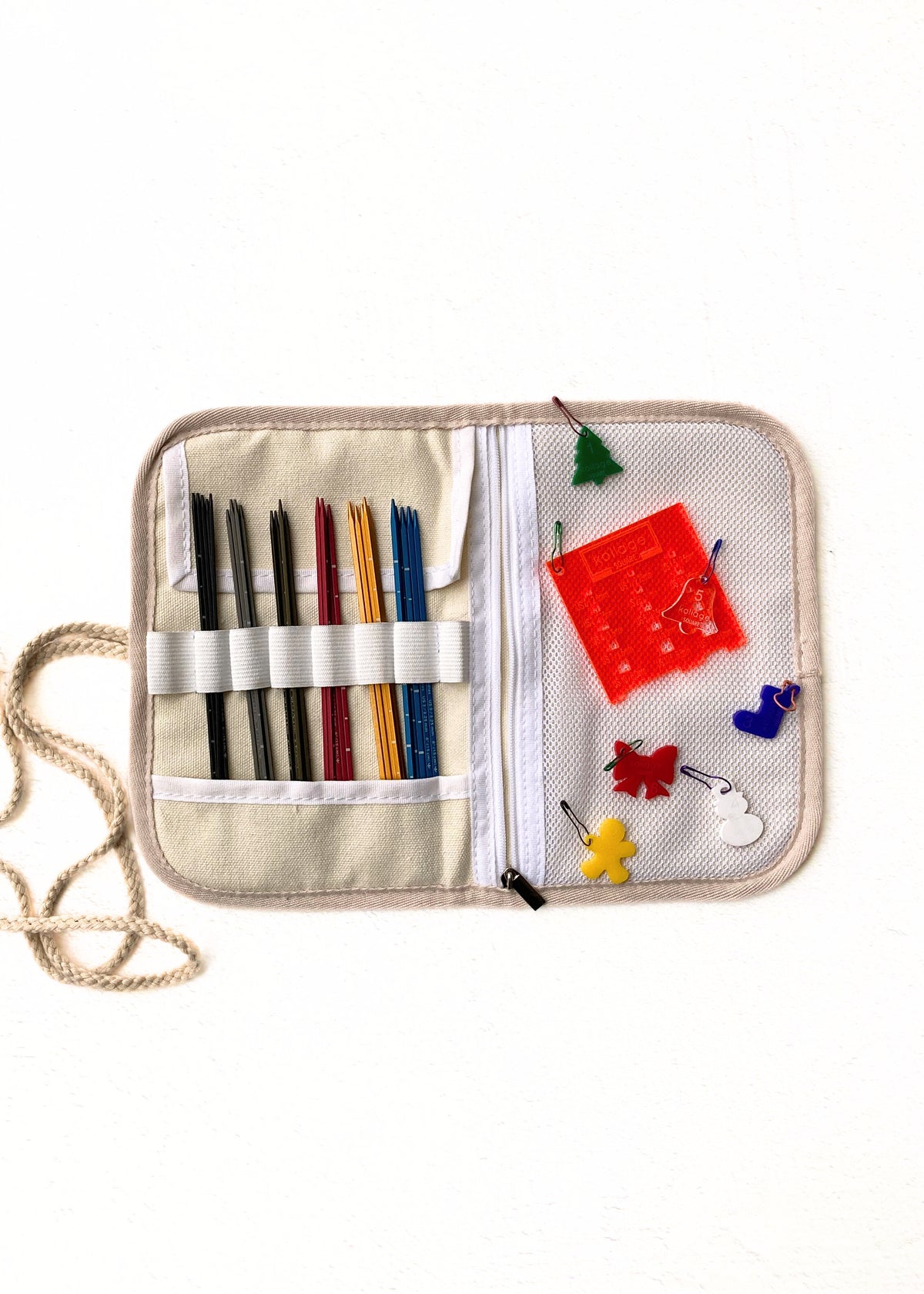 Kollage Square 6" Double Pointed Needle Set aluminum red with soft cloth case