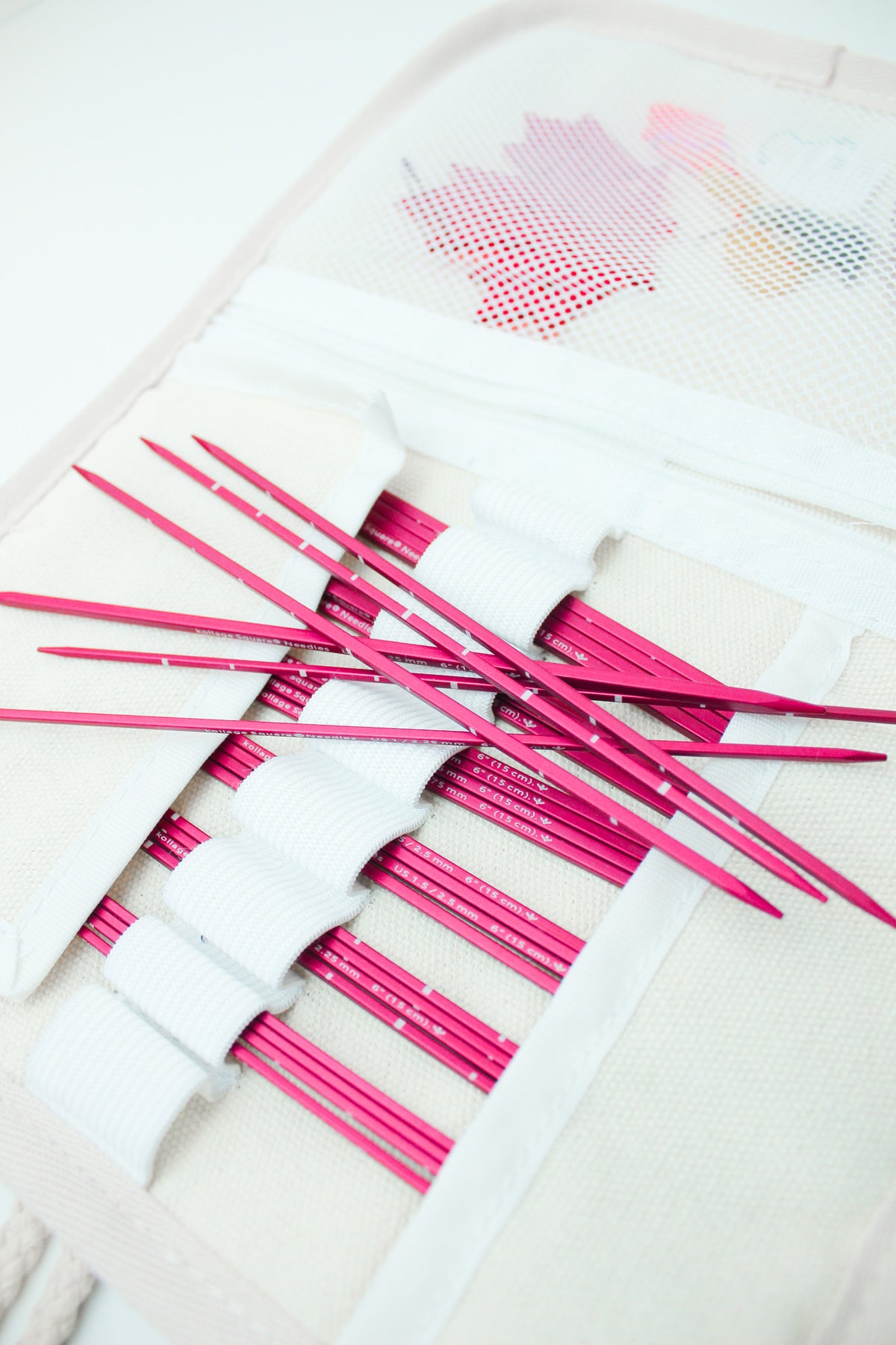 Kollage Square Double Pointed Needle Set aluminum red with soft cloth case