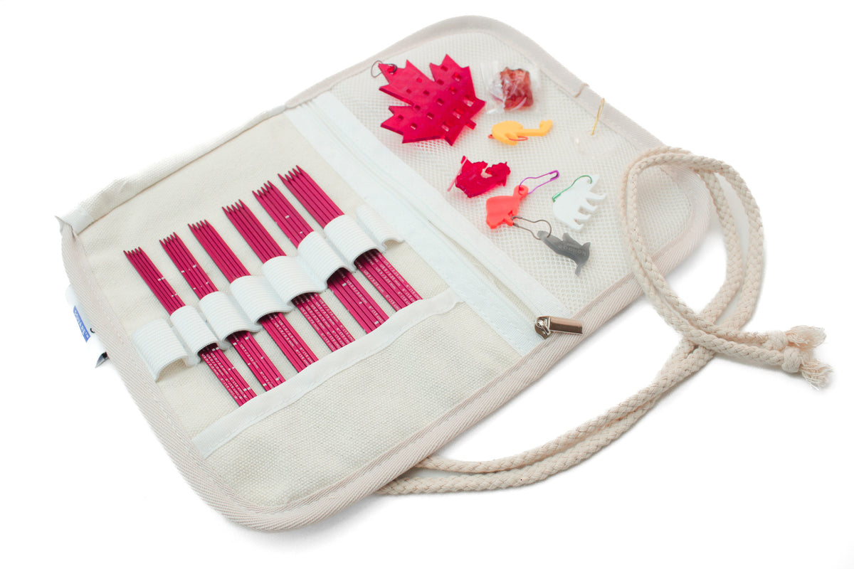 Kollage Square Double Pointed Needle Set aluminum red with soft cloth case