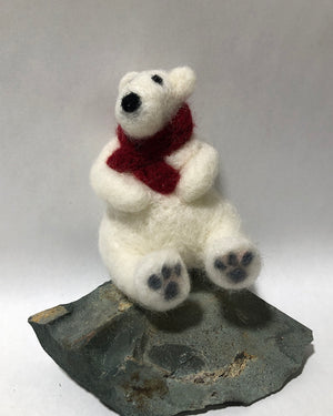 Beehive Wool Shop Needle Felting Workshop felted polar bear with scarf