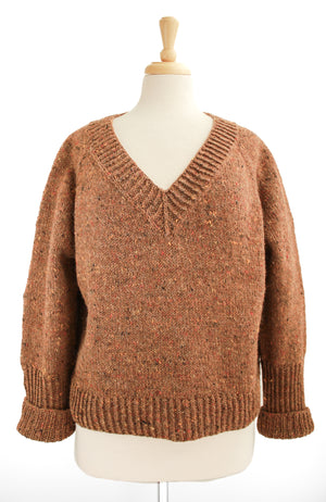 Basic V by Minimi Knit Design in Estelle Highland Alpaca Worsted Tweed