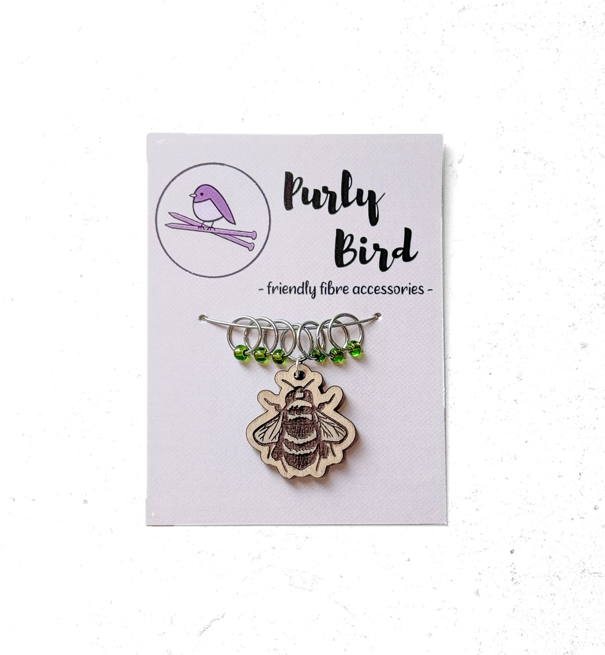 Purly Bird Stitch Marker Rings Plus Charm wood bee