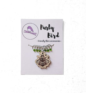 Purly Bird Stitch Marker Rings Plus Charm wood bee