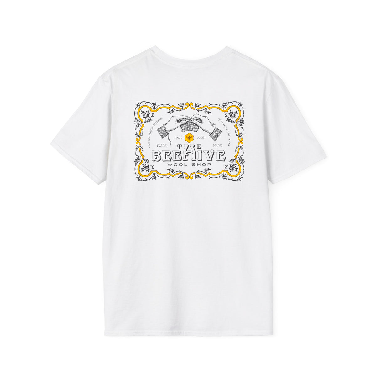 Beehive Wool Shop anniversary tshirt back