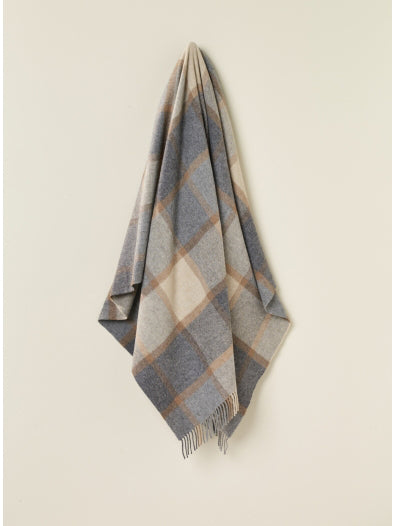 Bronte by Moon Merino Wool Throw merino wool block windowpane beige-grey