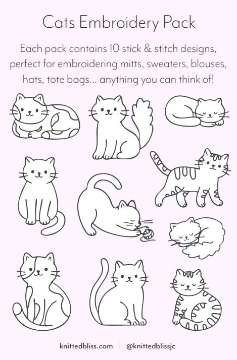 Knitted Bliss Embroidery Pack cats