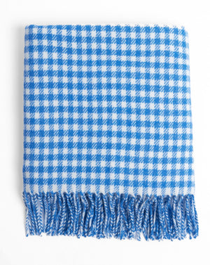 Foxford Woolen Mills Baby Blanket lambswool cornish blue gingham