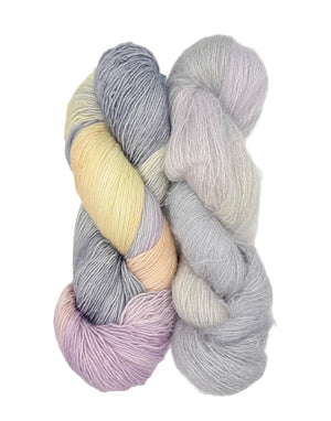 Fleece Artist Handmaiden Halo Lux Bundle mohair silk superwash merino dove