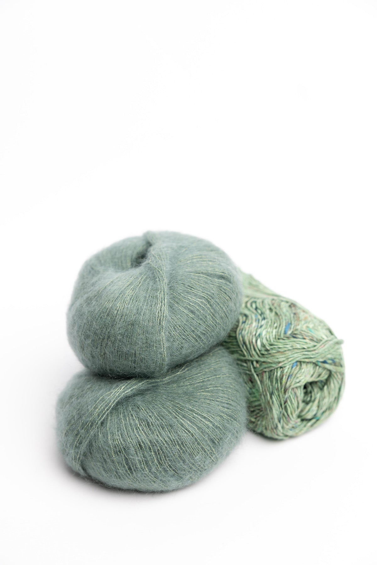 Whiffin Cowl in Noro Silk Garden Sock and De Rerum Natura Berenice wool mohair silk polyamide eucalyptus