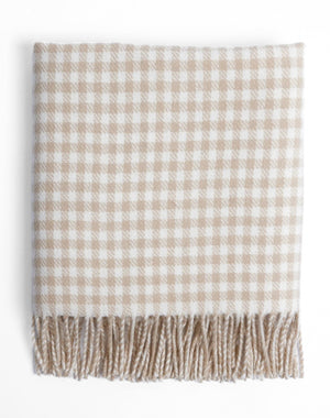 Foxford Woolen Mills Baby Blanket lambswool fawn gingham