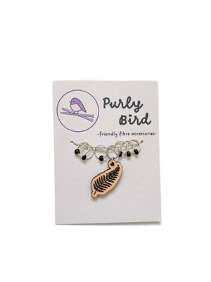 Purly Bird Stitch Marker Rings Plus Charm wood fern