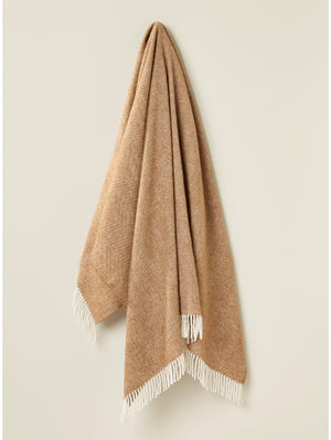 Bronte by Moon Pure New Wool Throw wool herringbone camel