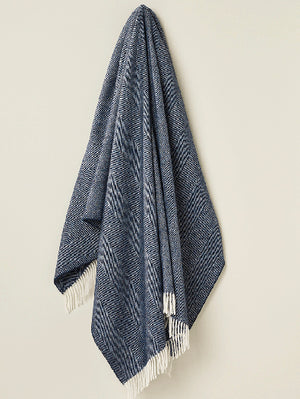 Bronte by Moon Pure New Wool Throw wool herringbone dark blue