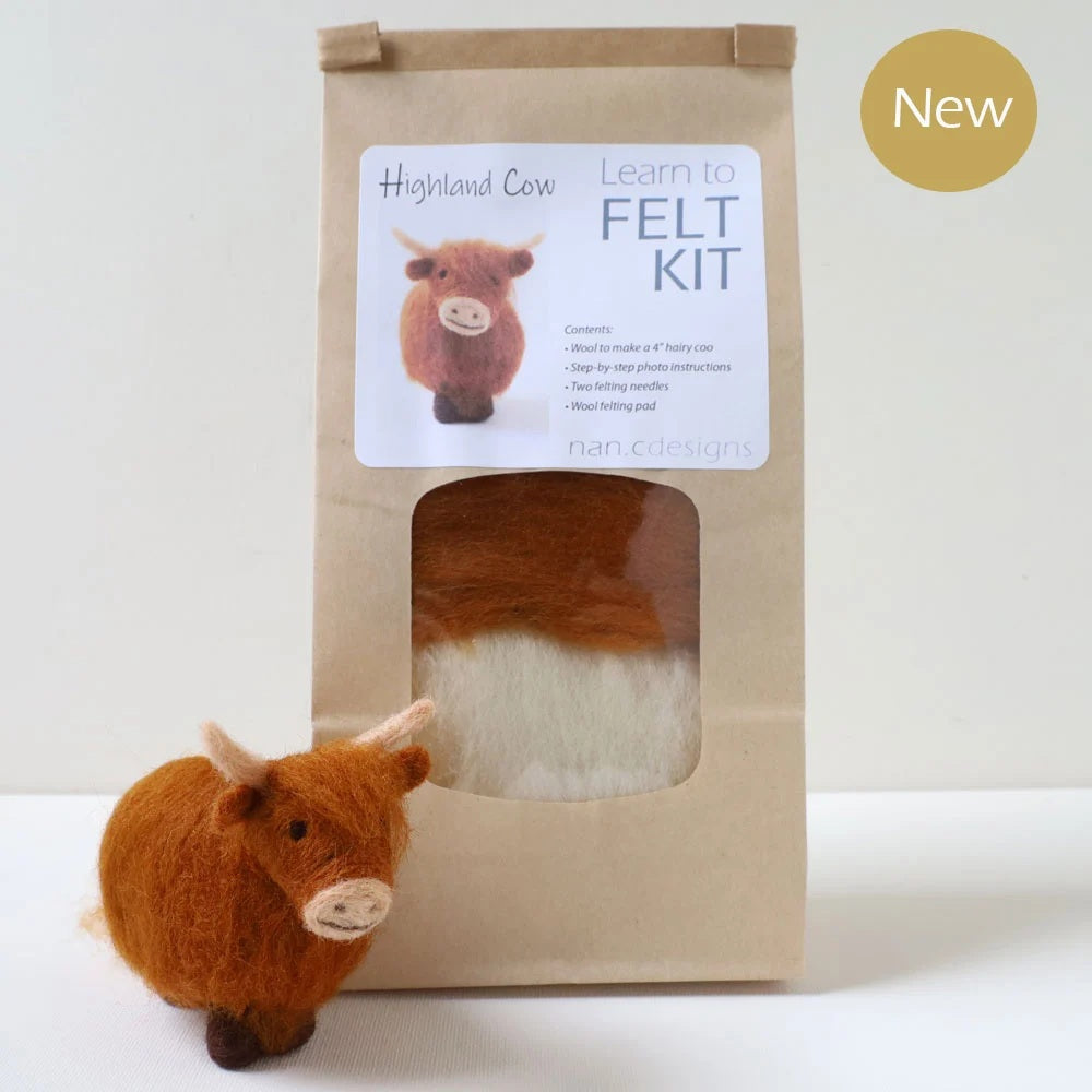 Nan C Designs Learn to Felt Kit wool highland cow