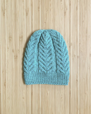 Beehive Wool Shop Knit Level 2 Cabled Toque class antler toque in blue sky fibers woolstok worsted