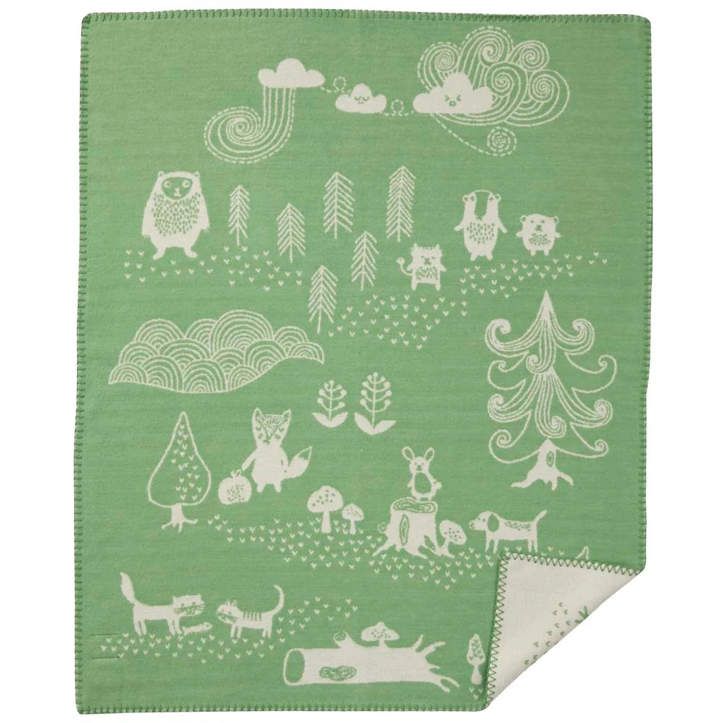 Klippan Cotton Baby Blanket brushed organic cotton little bear green