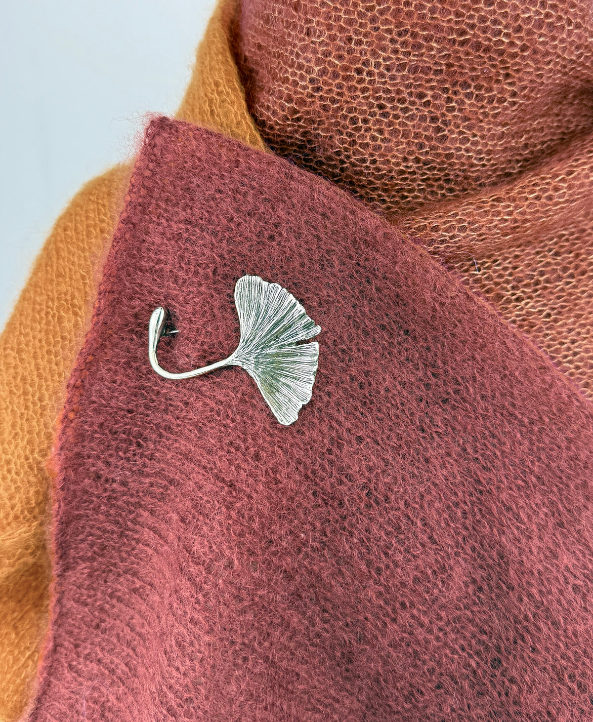 Barb Alexander Designs Shawl Pin white bronze natural ginko brooch