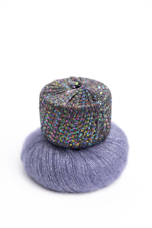 Beehive Wool Shop Kaleidoscope Cowl Kit Rico Creative Crazy Paillettes and Lana Gatto Silk Mohair Lux polyamide polyester mohair silk nylon perfectly periwinkle