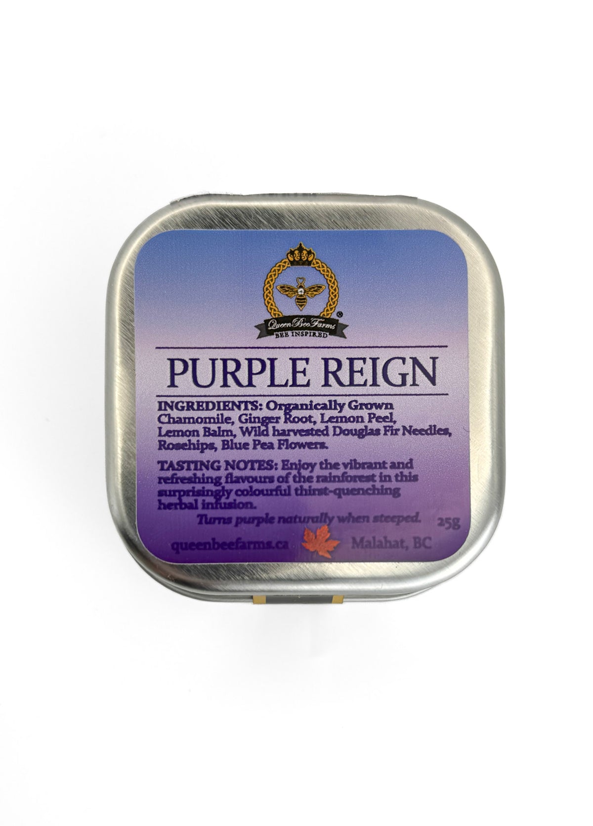 Queen Bee Farms Tea gift tin purple reign