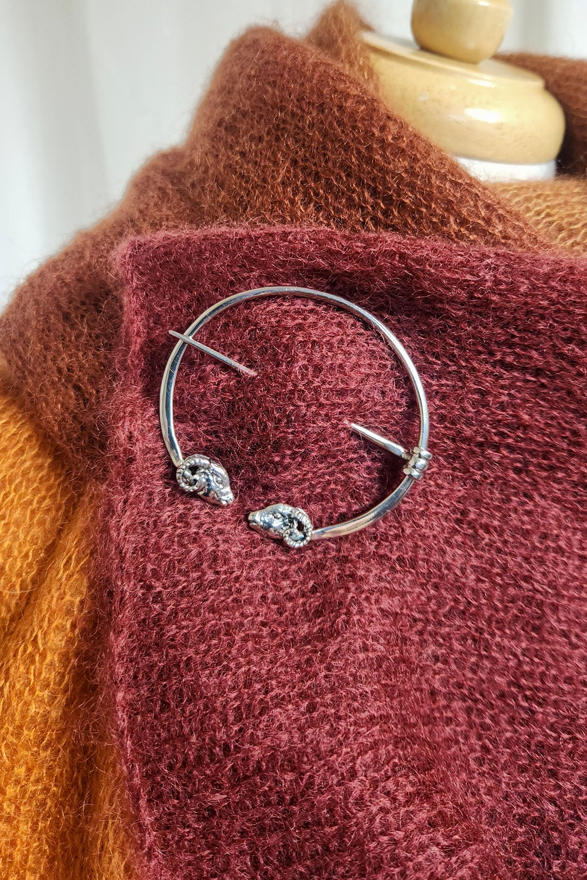 Barb Alexander Designs Shawl Pin white bronze ram pennanular