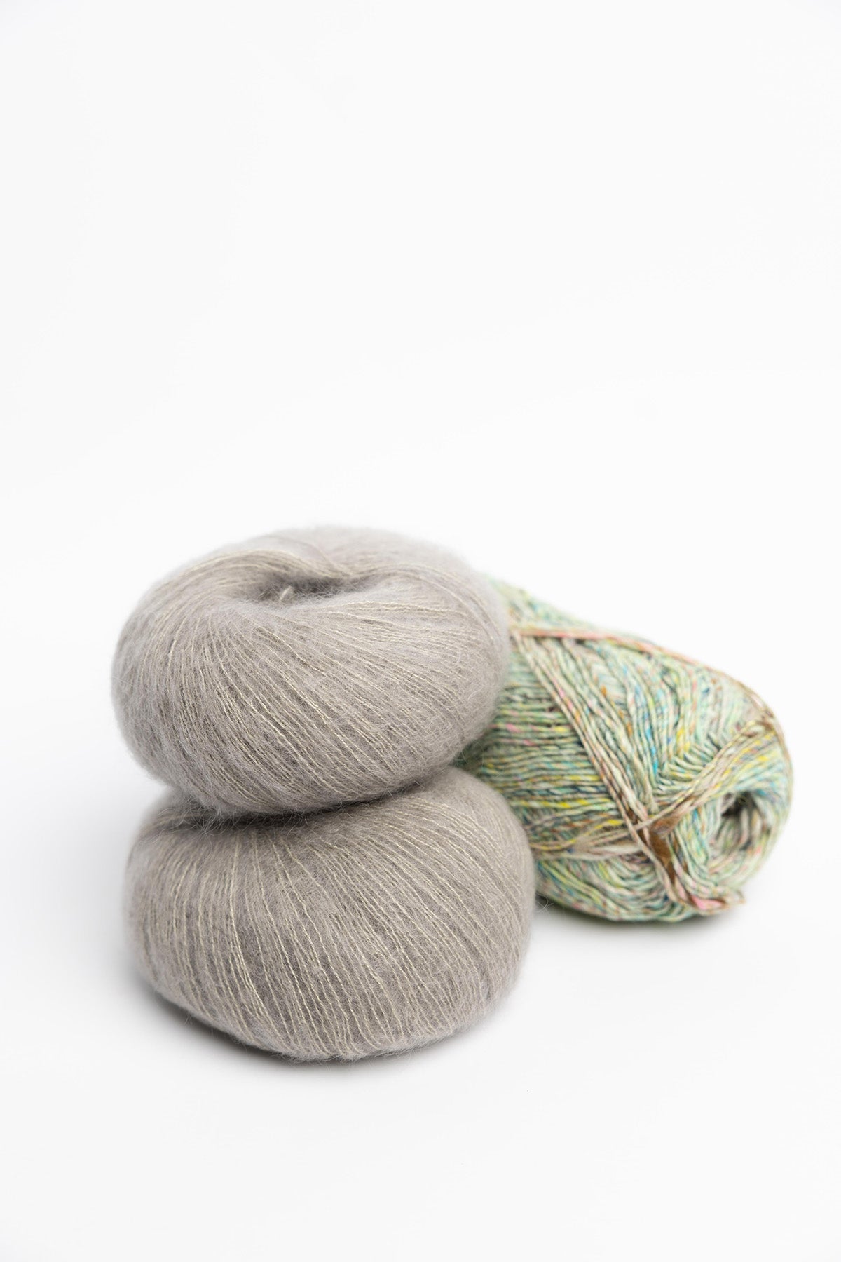 Whiffin Cowl in Noro Silk Garden Sock and De Rerum Natura Berenice wool mohair silk polyamide salt and pepper