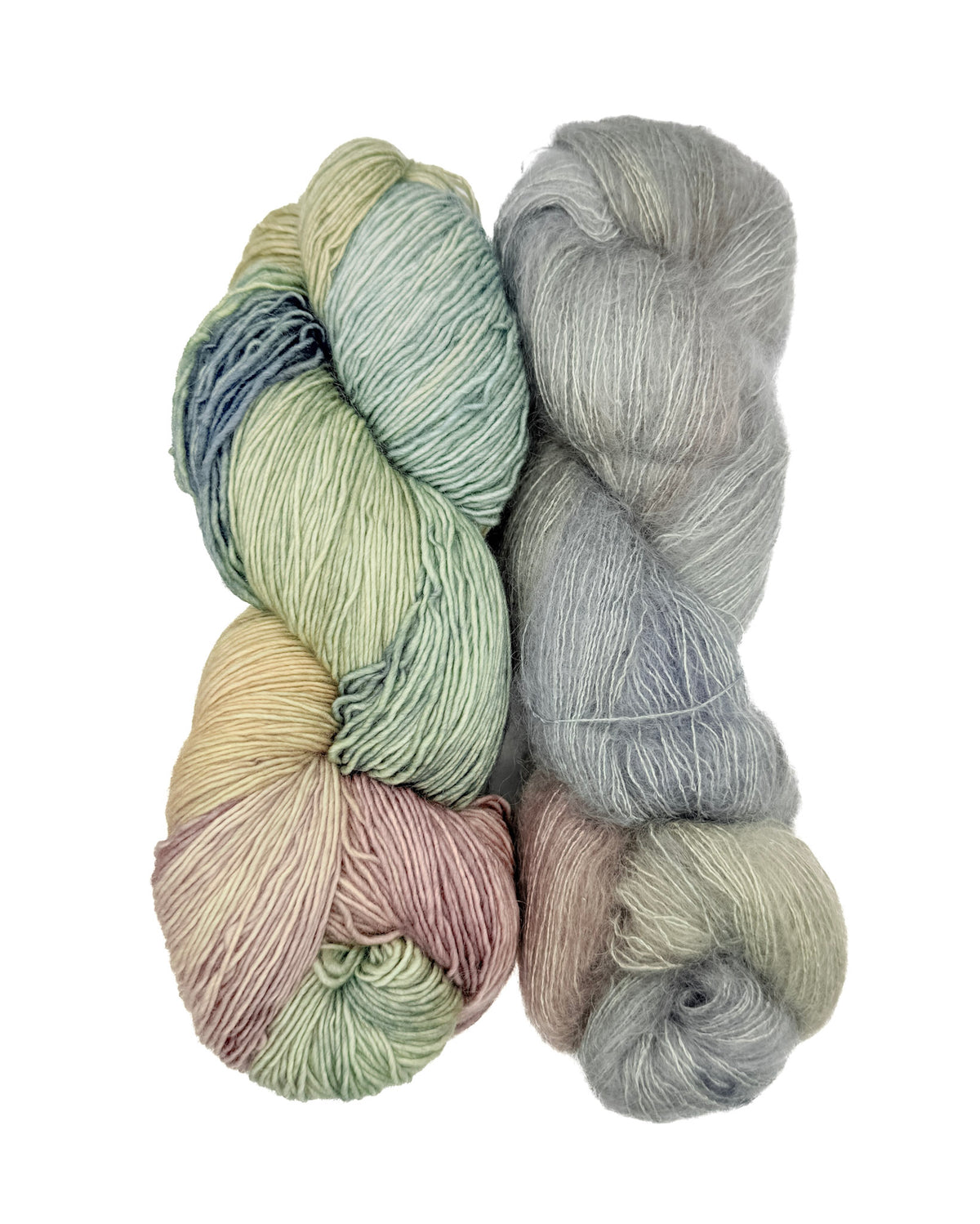 Fleece Artist Handmaiden Halo Lux Bundle mohair silk superwash merino sea oak